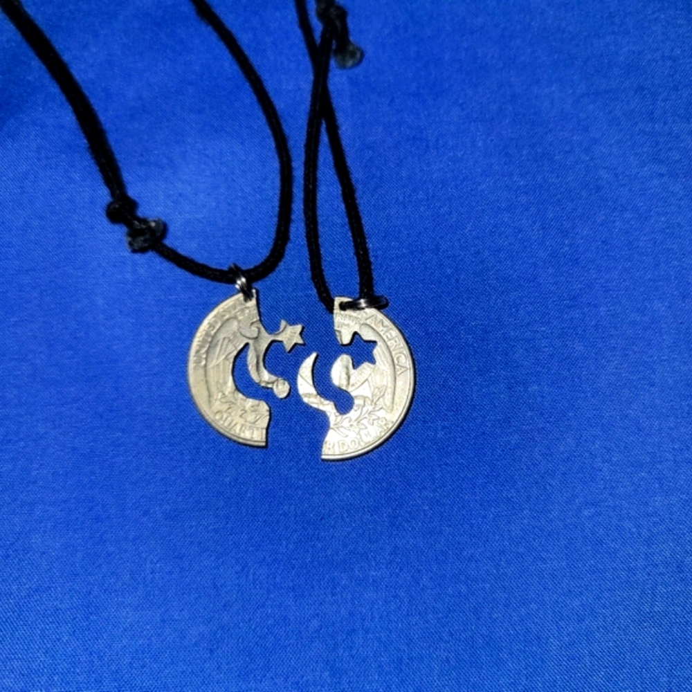 Couples coin cutout necklace set
